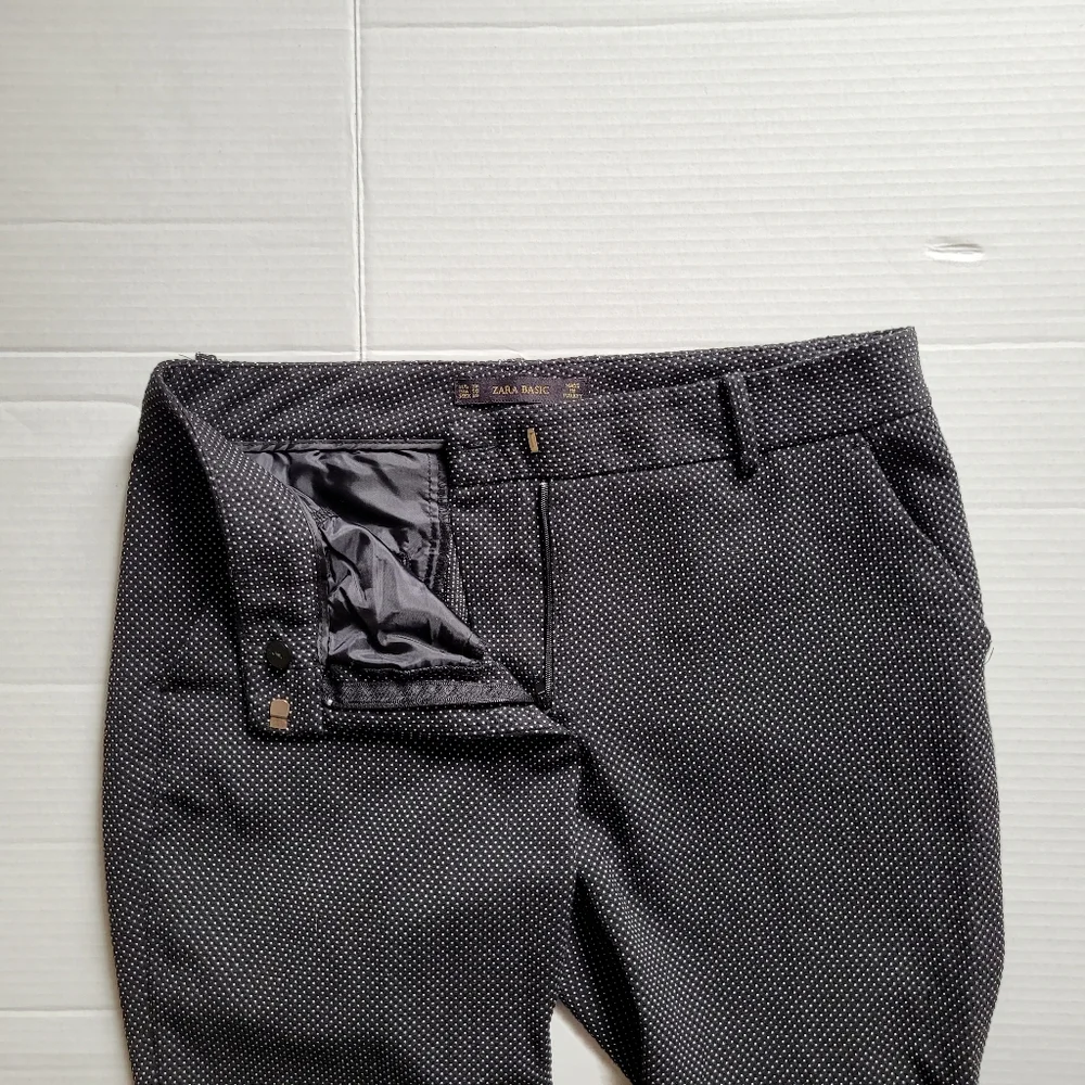 Zara pants black trousers white mini dots preppy office casual size 6 pockets - Picture 8 of 12